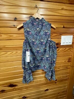 bishop + young Navy Floral Cold-Shoulder Blouse